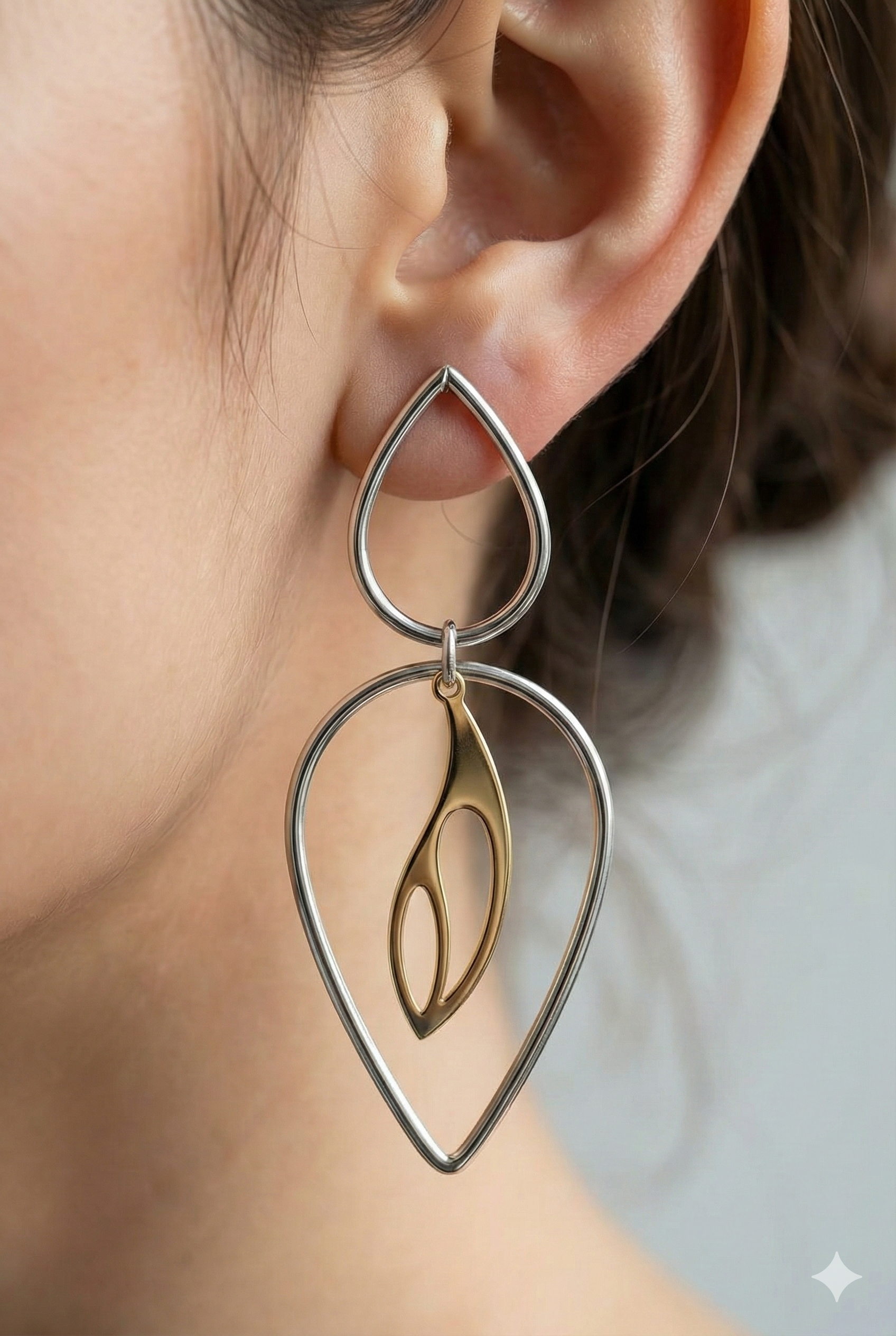 Aria Silver Tiered Abstract Leaf Drop Earrings hover