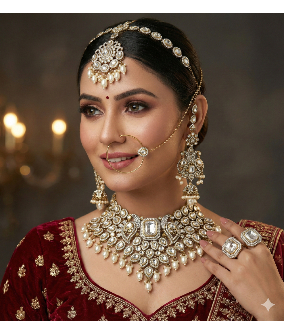 Handcrafted Kundan & Pearl Heritage Bridal Set