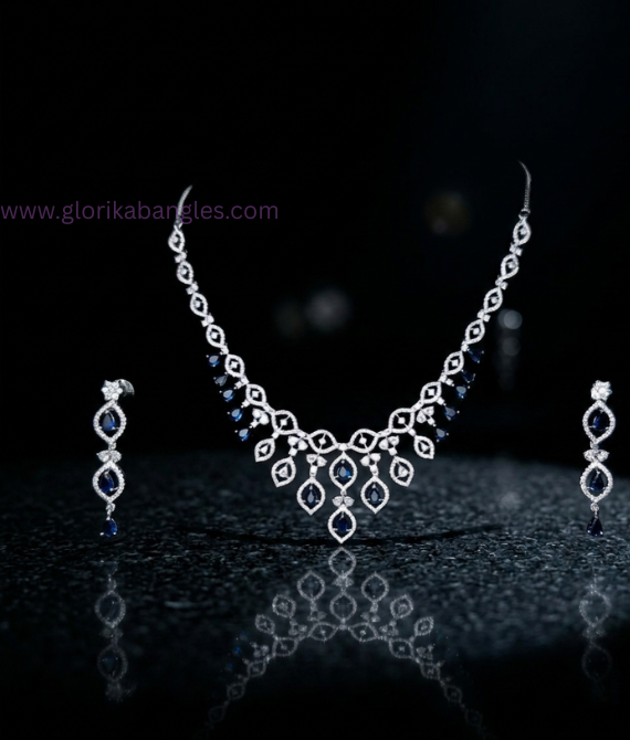 navy blue Sapphire Cascade Necklace Set