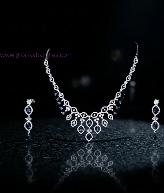 navy blue Sapphire Cascade Necklace Set