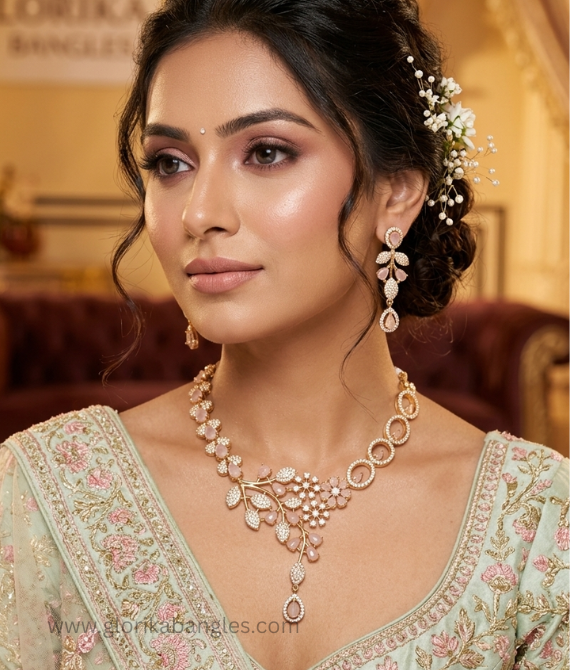 Golden Blossom soft pink Necklace Set
