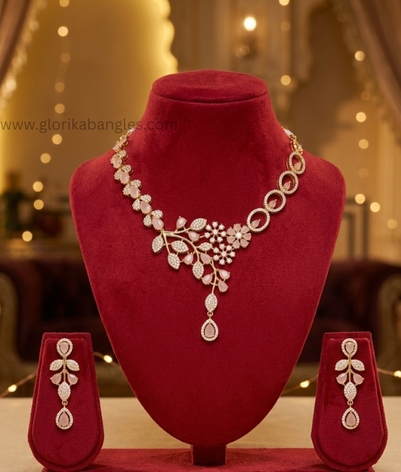 Golden Blossom soft pink Necklace Set