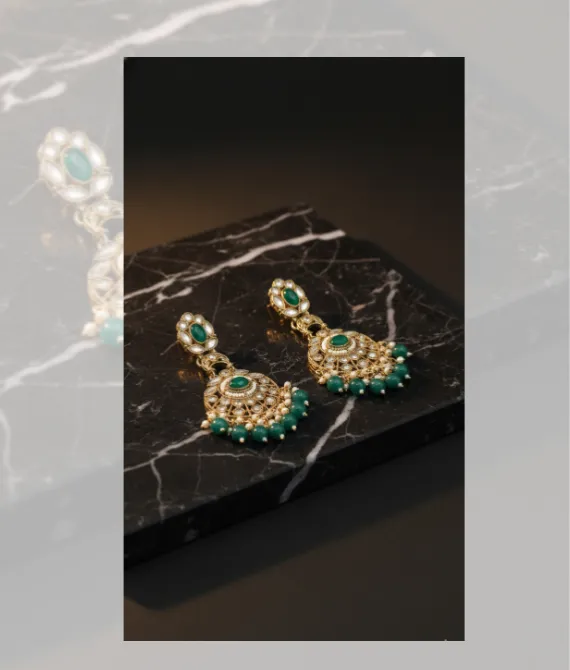 Heritage Emerald & Polki-Style Chandbali Earrings