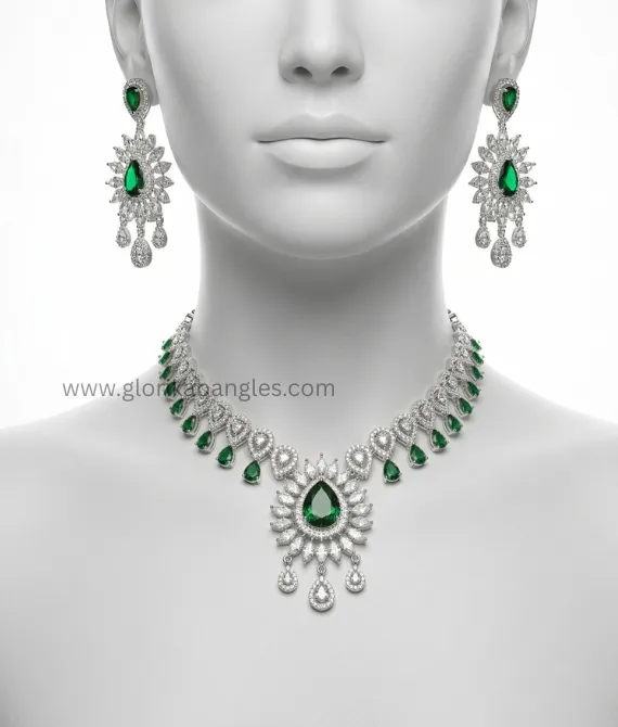 Premium Pear-Cut American Diamond Choker & Earring Set