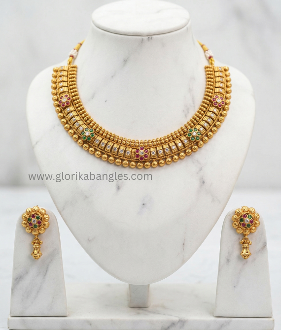 The Apsara Antique Gold-Plated Floral Temple Jewelry Set