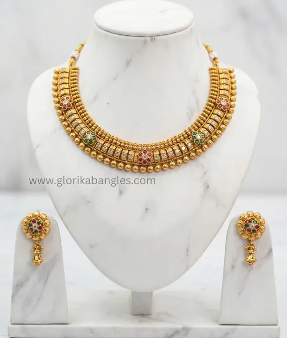 The Apsara Antique Gold-Plated Floral Temple Jewelry Set