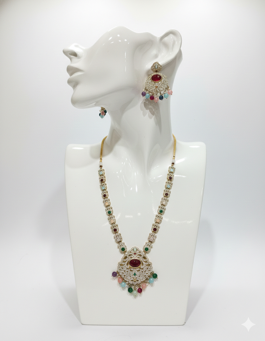 Navratna Kundan Haar – Exquisite Multicolored Stone Studded Necklace Set by Glorika Bangles