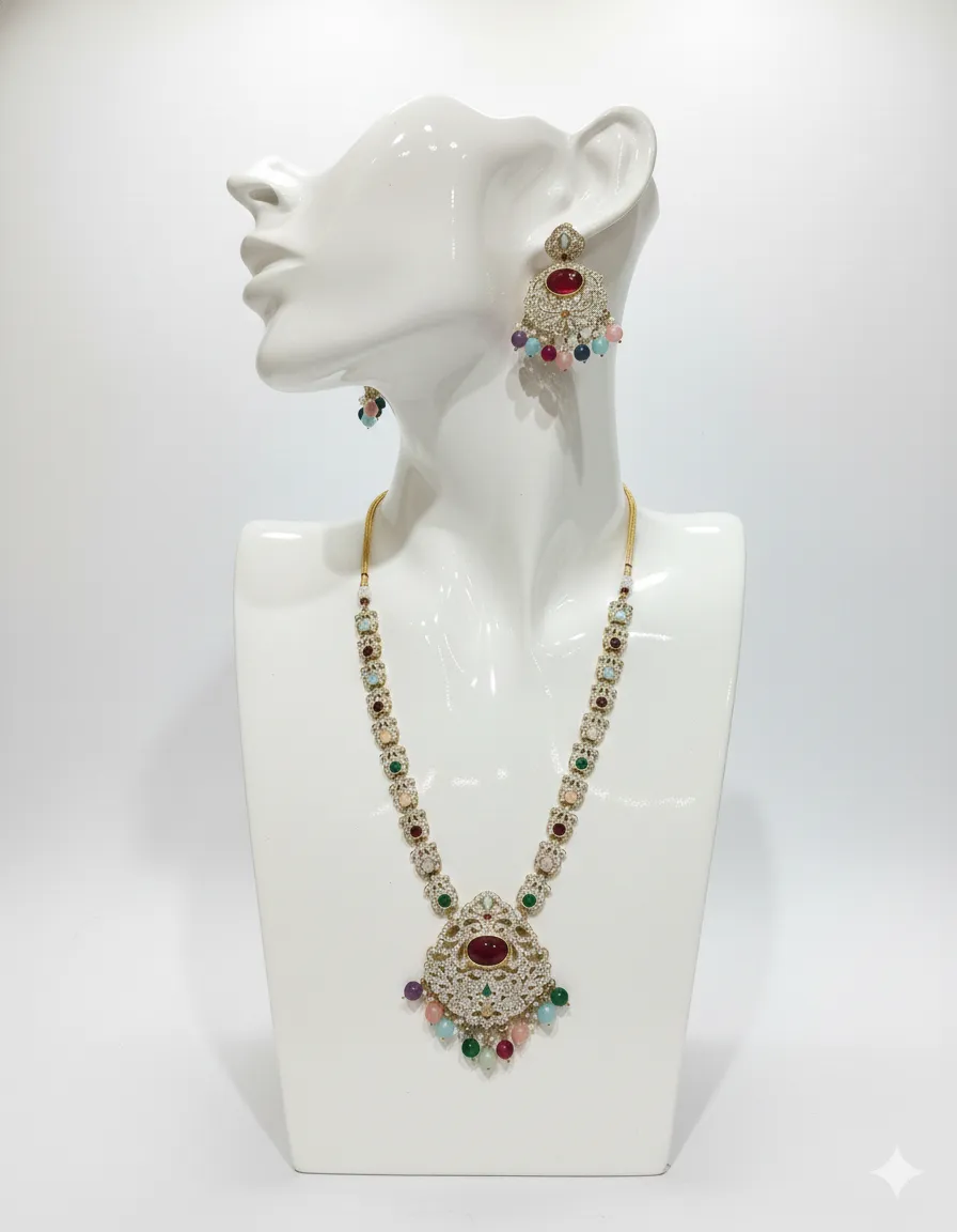 Navratna Kundan Haar – Exquisite Multicolored Stone Studded Necklace Set by Glorika Bangles