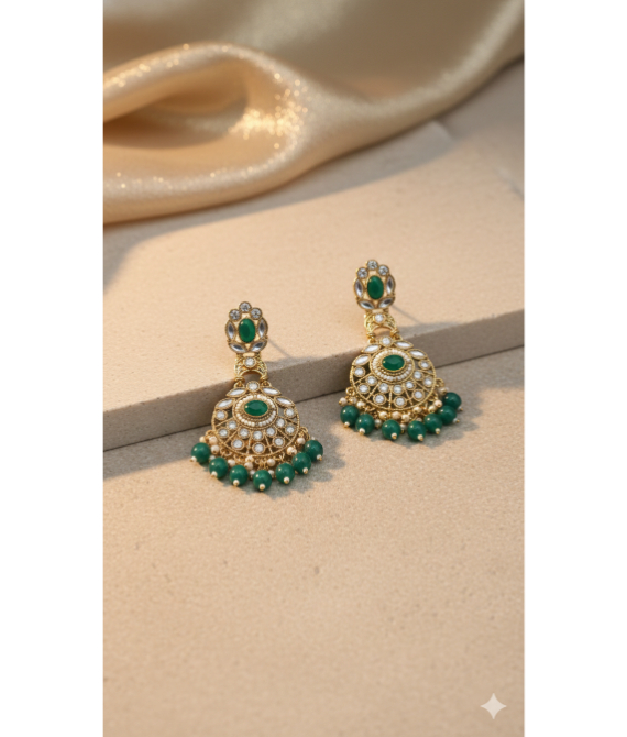 Heritage Emerald & Polki-Style Chandbali Earrings