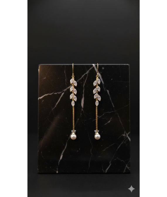 Laurel Leaf Crystal & Pearl Threader Earrings