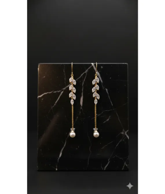 Laurel Leaf Crystal & Pearl Threader Earrings