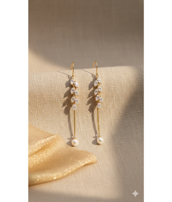 Laurel Leaf Crystal & Pearl Threader Earrings