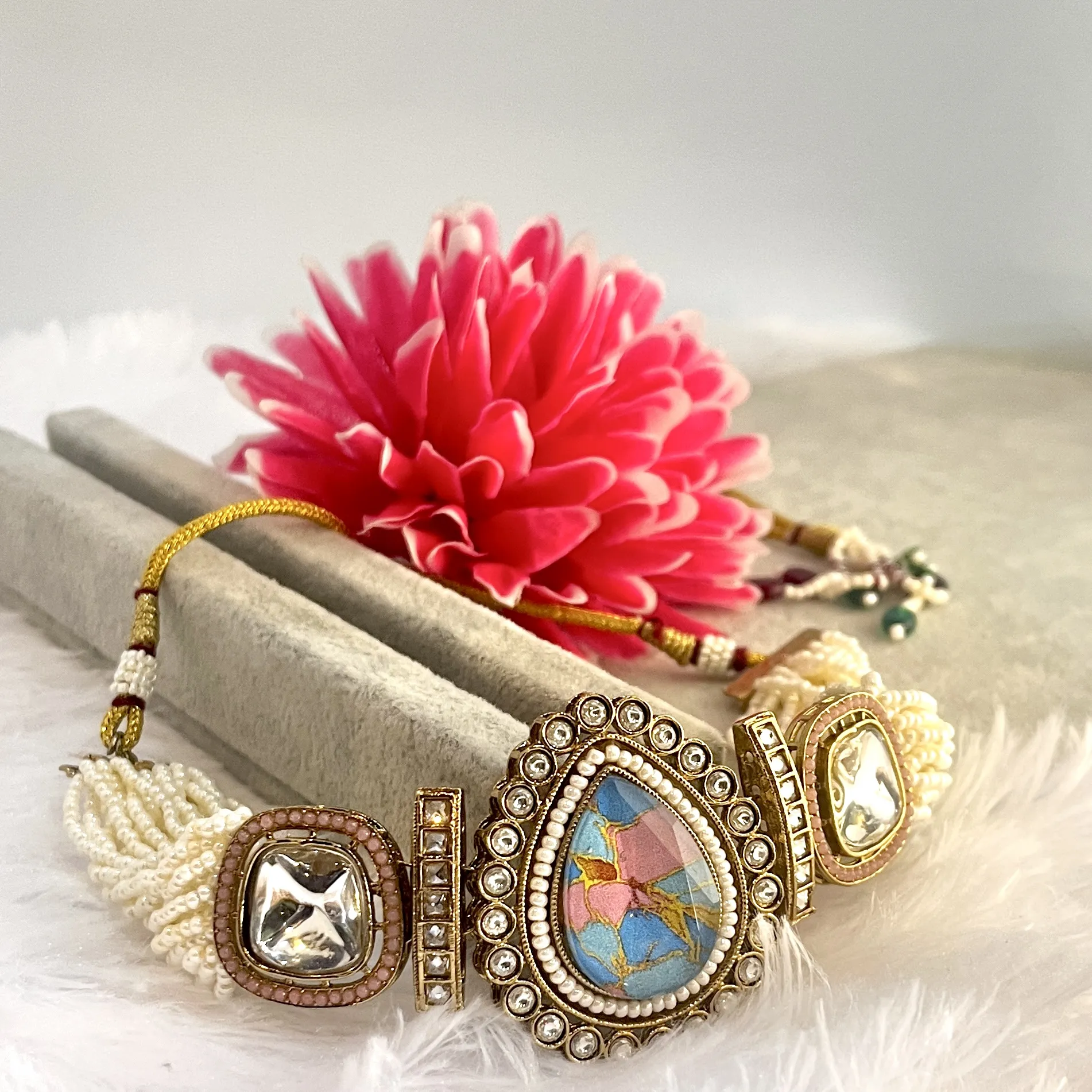 Empress Pastel Mosaic Kundan Choker with Pearl Strands