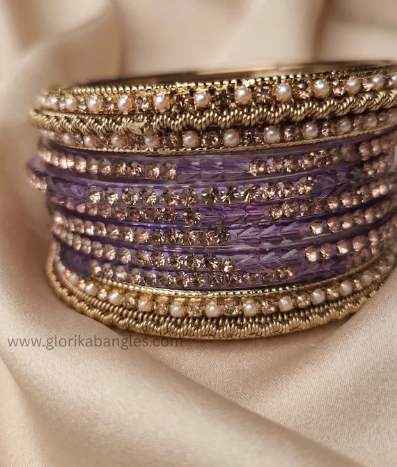 Lavender Glow Crystal & Pearl Bangle Set