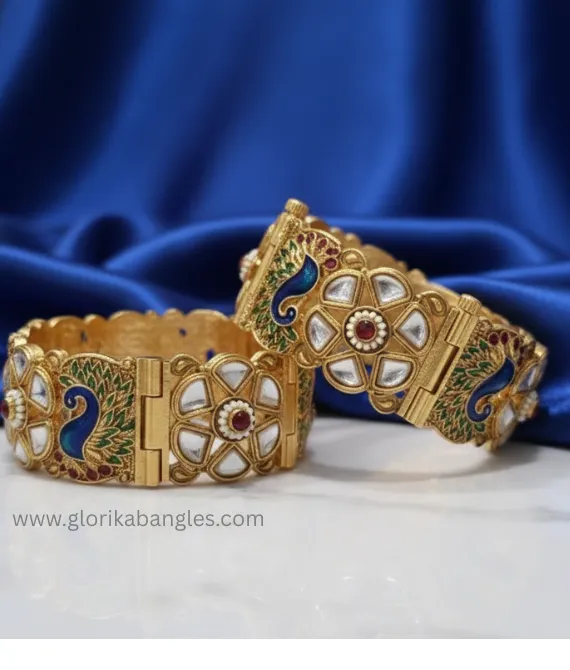 The Mayura Rajwadi Meenakari & Kundan Kada