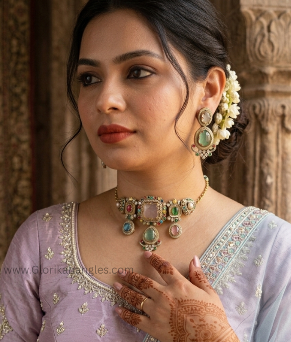 Navratna Heritage Multi-Gemstone Choker Set